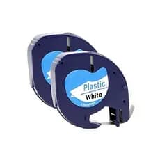 KIT COM 2 FITAS BRANCAS COMPATÍVEL DYMO ROTULADOR LETRATAG PLÁSTICA 91331 91201