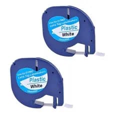 2x Fita Plástica Compatível Dymo Letratag 12mm Branca 91201 Cor Fita Branca - Letra Preta