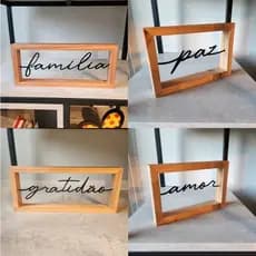 Palavra Decorativa Amor Família Gratidão Paz Inspire Sonhe Em Aço e Madeira Geguton
