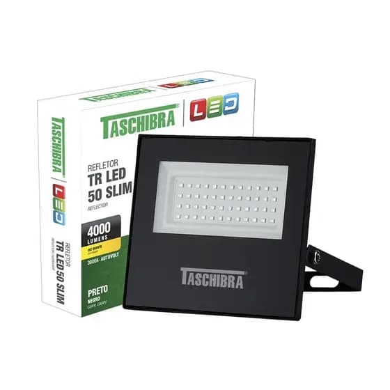 Refletor Taschibra Led TR Slim 50W Luz Quente 3000K Prova D'água IP65 Preto Bivolt