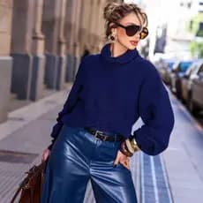 Blusa Manga bufante Tricô Tamanhos P, M e G Blusa de Frio Tricot Tendência Inverno 2026 Moda Blogueira