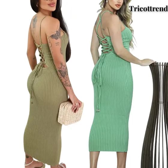 Kit 4 Vestidos Midi Trançado nas Costas Tricot Modal Canelado Tricô Tendencia Verão 2026