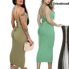 Kit 4 Vestidos Midi Trançado nas Costas Tricot Modal Canelado Tricô Tendencia Verão 2026