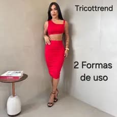 Conjunto de Saia MIdi Drapeado e Cropped 2 Formas de uso com Bojo Suplex Moda Gringa Balada Festa