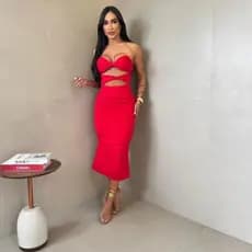 Vestido Midi Tomara Que Caia com Bojo Suplex Drapeado com recorte na Frente Verão 2026 festa Balada