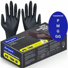 Kit Luvas Nitrílicas Pretas Descartáveis Sem Pó Tamanhos P M G GG Uso Profissional