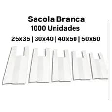 Sacolas Plásticas Brancas 1000 Unidades Milheiro Vários Tamanhos 25x35 30x40 40x50 50x60 60x80