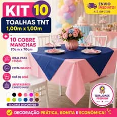 Kit 10 Toalhas TNT 1x1m + 10 Cobre Manchas 70x70cm Festa Infantil Aniversário Decoração Mesa