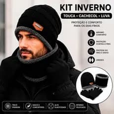 Touca de Frio Forrada + Gola Forrada + Luva normal - Masculina e Feminina Kit Inverno