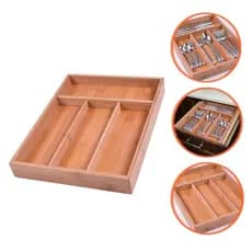 Organizador de Talheres para Gaveta 4 Divisórias em Bambu Porta Talher Cozinha Premium Resistente