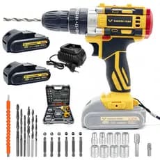 Furadeira/Parafusadeira sem fio de 21V, 45.N.M Recarregável com 2 Baterias Maleta Kit Completo