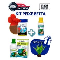 Kit para Aquário de Peixe Betta - Ração 25g + Condicionador de Água Protect Plus + Teste PH + Brinde Planta Artificial