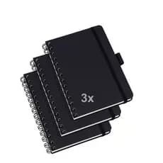 Kit3 Caderneta Capa Dura Tipo Moleskine Wire-o Universitaria Com Suporte Para Caneta Estudante