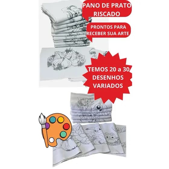 PANO DE PRATO RISCADO 10 PEÇAS TRADICIONAL  PARA PINTURA OU BORDADO