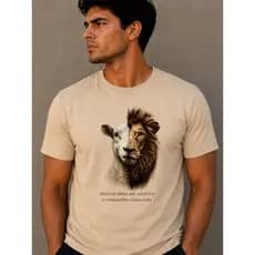 Camiseta Gospel Cristã Leão e Cordeiro Moda Evangélica Algodão Premium