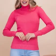 Blusa Tricô Liso Cacharrel Gola Alta Moda Inverno