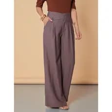 Calça Pantalona Cintura Alta Com Elástico E Bolsos Elegante COD 155