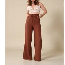 Calça Pantalona Cintura Alta com Amarração Elegância e Conforto Marrante Feminina COD 182