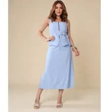 Conjunto Feminino Elegante Colete Estruturado com Zíper e Saia Midi de Design COD 172
