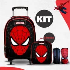 Mochila Escolar Rodinha Aranha - menino + Lancheira Térmica + Estojo