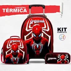 Mochila Escolar Aranha com Lancheira TÉRMICA e Estojo BOX - Rodinha - Menino - Masculino