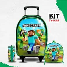 Mochila escolar com Lancheira e Estojo - Rodinha - Menino - Masculino - 3 peças