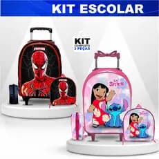 Kit Mochila Escolar rodinha com Lancheira e Estojo - Menino - Menina
