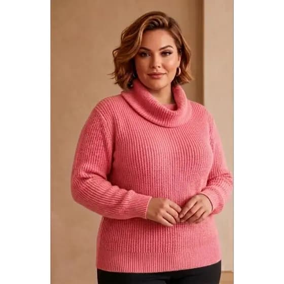 Blusa feminino  Feminina Tricô Gola boba estilosa Frio Plus Size   outono e inverno Tamanho GG 48