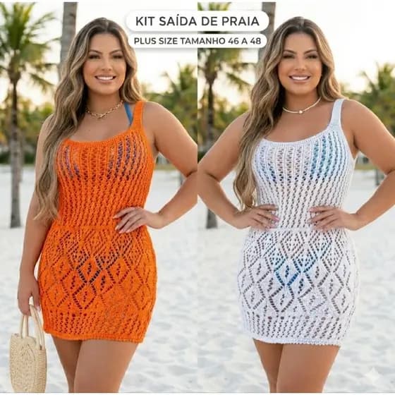 kit 02 Saída  de praia trico   Canga Feminino, Moda Praia, Verão Piscina plussize   46 a 48