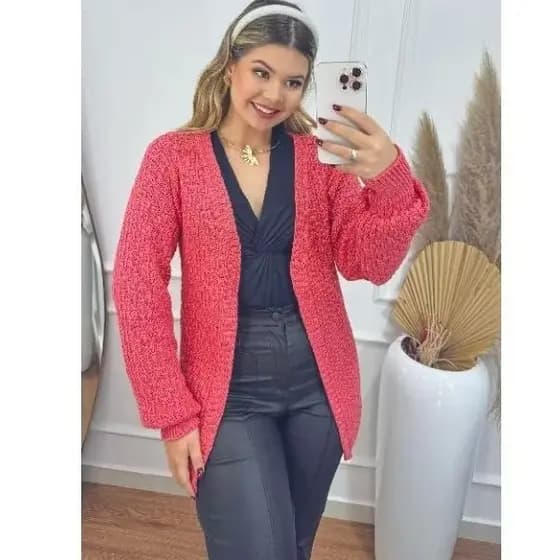 Casaco feminino Maxi Cardigan Tricô de Inverno Veste 44 ao 46  outono moda blogueira gringa
