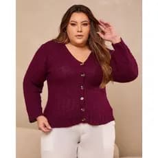 Casaco Feminino Inverno Tricô Cardigan Elegante Plus Size G 46a48