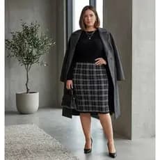 Saia Midi Tricô Feminina inverno frio  Elegante Cintura Alta Plus Size  g / gg