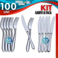 Jogo 100/50 Unidades Talheres Inox 50 Garfo 50 Faca Resistente Casa Cozinha Premium Restaurante Bar