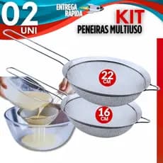 Kit Especial 2 ou 1 Peneira Coador De Peneiras Aço Inoxidável Para Cozinha 22cm + 16cm Grande