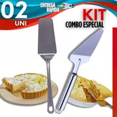 KIT Espátula para Bolo + Espátula Reta Massas Bolos Pudim Tortas Doces Confeitaria Buffet Restaurant