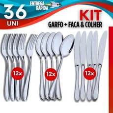 Jogo 36/18/12 Peças Talheres Linha Premium Utilidade Garfos + Facas + Colheres Multiuso Casa Cozinha