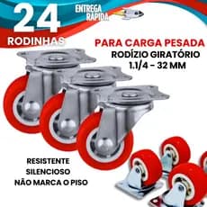 Kit 24 ou 12 Unidades Rodizios 32 mm 1.1/4 Para Carga Pesada Rodinha Giratória Mesa Moveis Vasos