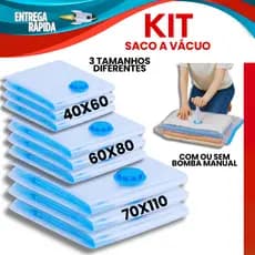 Saco a Vácuo Kit 5 Sacos 3 Tamanhos Diferentes 40x60 60x80 70x110 Organizador Mala Com ou Sem Bomba