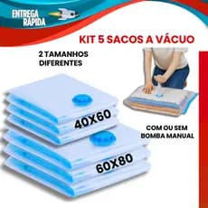 Oferta Kit 5 Sacos Organizador a Vácuo Para Viagem Com ou Sem Bomba Manual 2 Tamanhos 40x60 ou 60x80