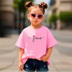 Camiseta Infantil Menina Cristã JESUS CORAÇÃO Camisa 100% Algodão