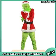 Fantasia de Natal ao Vivo Papai Noel Monstro Verde Grinch Adulto e Criança GTJQ