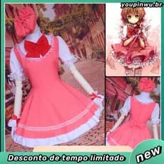 Anime Card Captor Sakura Cosplay Traje Para Mulher Vestido Rosa Branco Menina Com Peruca Kinomoto Conjunto De Roupas