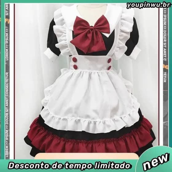 Vestido de Camareira Vermelha Preta Cute /Large Size /Japanese Style /Maid Dress