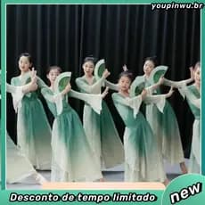 No traje de desempenho de dança de lótus das crianças bêbado claro Pollo saia gaze terno primavera linha gráfico clássic