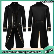 Capa Longa Steampunk Tuxedo Príncipe Medieval Gótico Vitoriano Halloween Cosplay Costume