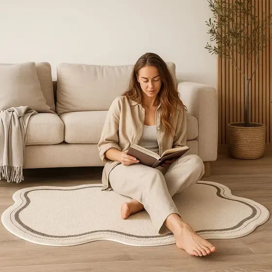 Tapete De Quarto A , Irregular Minimalista Macio , Estilo Creme Absorvente Antiderrapante Área Tapetes Doméstic