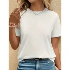 Camiseta Feminina 100% Algodão Camisa Lisa Blusa Básica Casual Malha Premium Gola Redonda