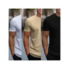 Kit 3 Camisetas Masculinas Lisa Premium Malha Penteada 100% Algodão Gola Redonda Manga Curta Básica Verão