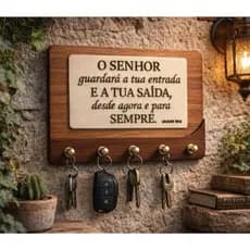 Porta Chaves Mdf Acabamento Em Mdf Bege Frase Biblica