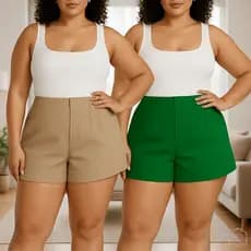 Short Alfaiataria Plus Size Feminino Cintura Alta Com Ziper  Lateral
